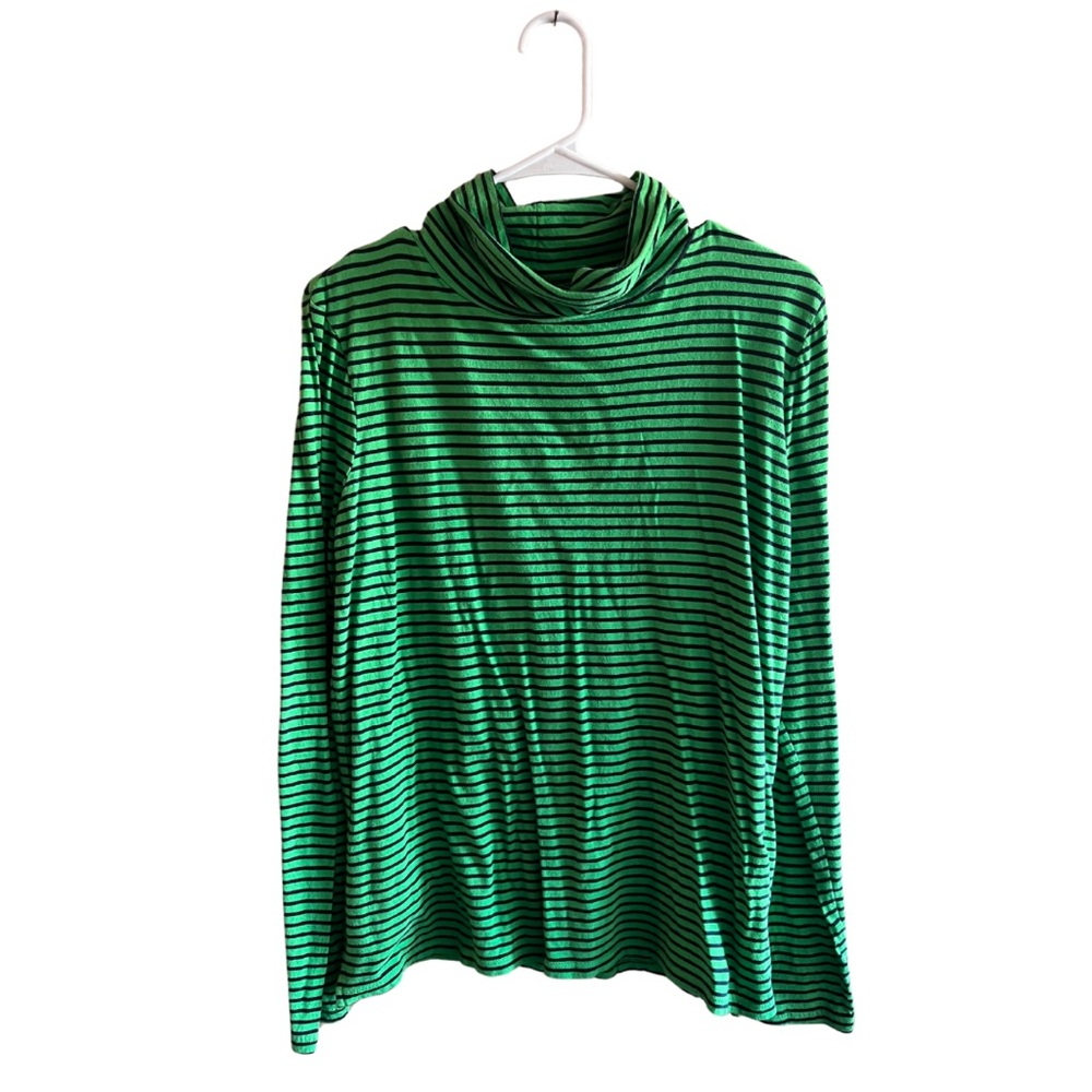 green & navy striped turtleneck shirt